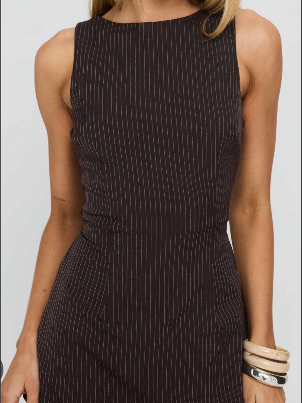 Princess Polly Dark Brown Pinstripe Midi Sheath Dress